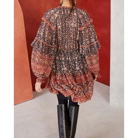 ULLA JOHNSON Erisa Silk Mini Dress Brown Metallic Size 2 - Picture 7 of 16